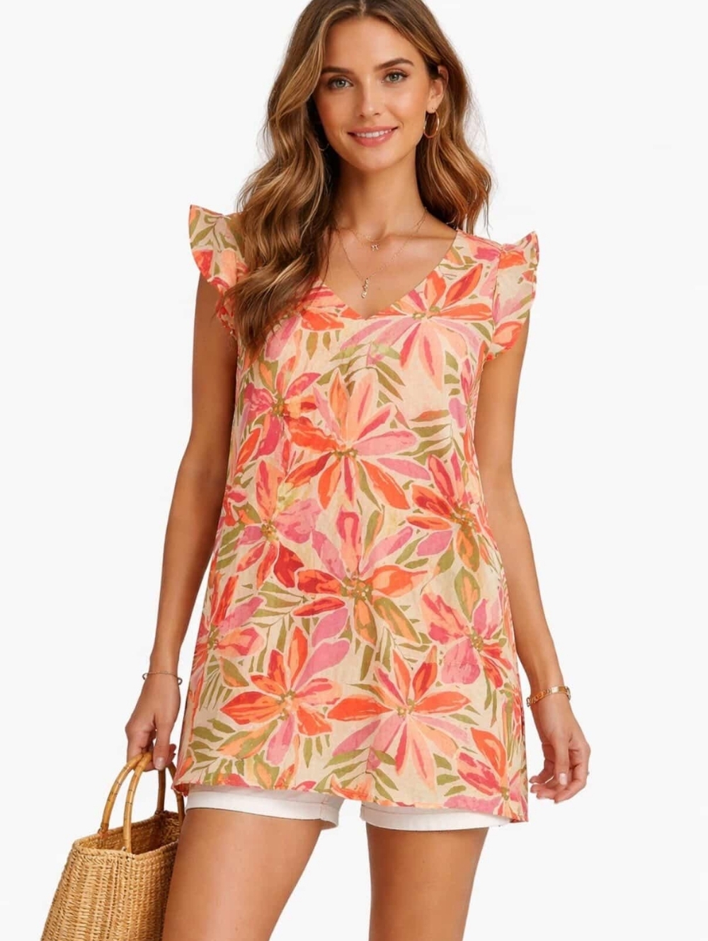 Nicole Miller ($180) 100% Linen Floral Shirt Dress
